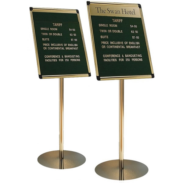 Hospitality and board. Grooved felt display, stand mounted in a